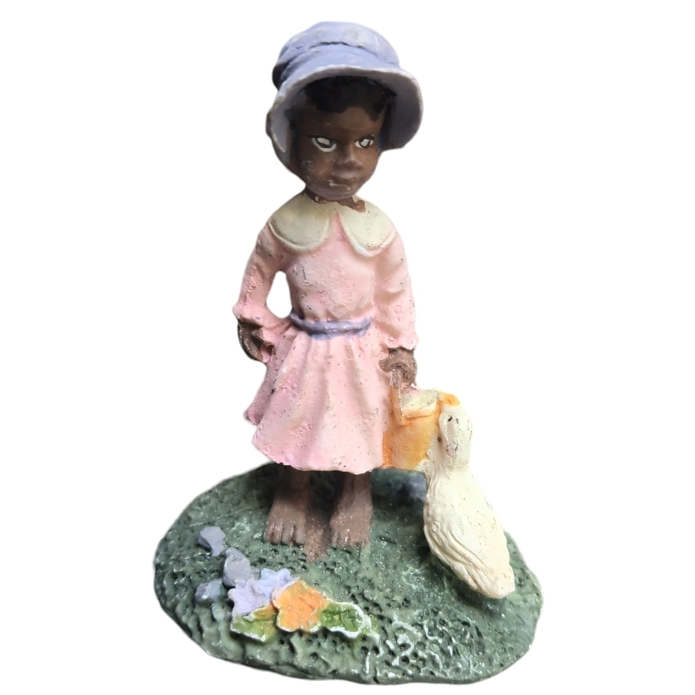 Vintage Ceramic Little Brown Girl Feeding A Duck Figurine - Picture 1 of 6